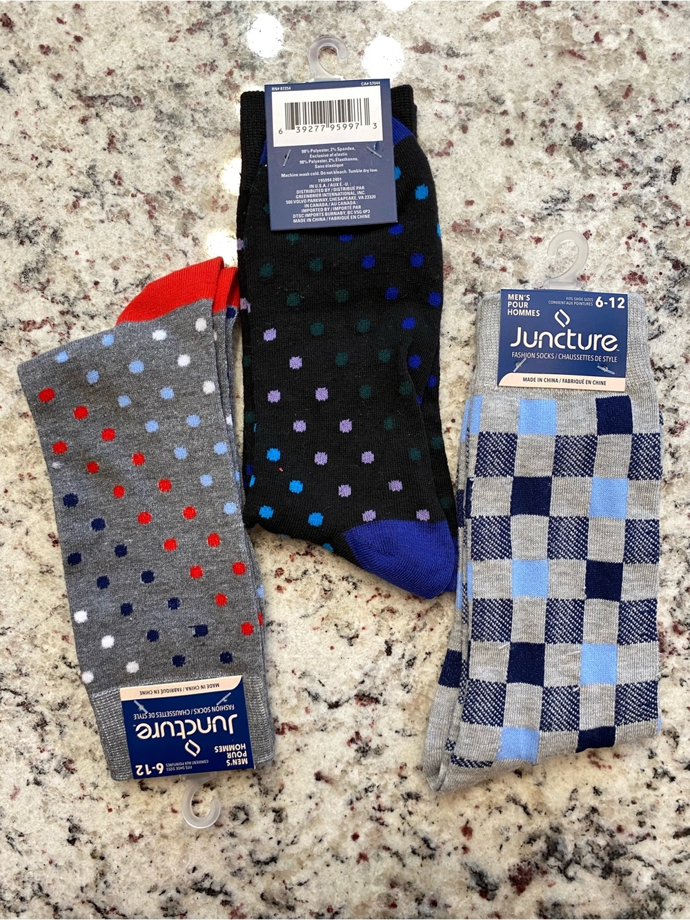 3pc’s bundle socks 🧦. Men’s Polka Dot & Checker Crew Socks - Grey, Black, Blue.